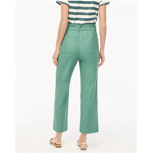 J. Crew Paperbag High Rise Elastic Waist Crop Wide Leg Twill Pants Green 0 - Picture 3 of 10
